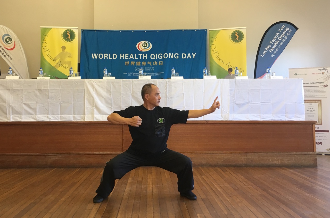 Master Stephen Lin demonstrating a martial arts posture